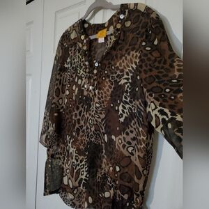 Ruby Rd Animal Print Long Sleeves Sheer Blouse Size 16